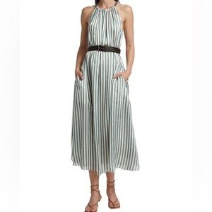 $4999 NWT BRUNELLO CUCINELLI STRIPED Maxi Belted Dress WITH MONILI Sz M